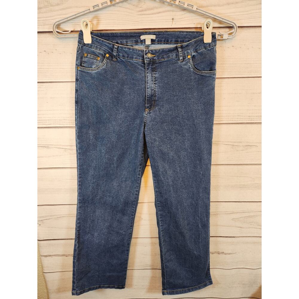 Woman Within Women's Blue Solid Stretch High Rise Straight Leg Jeans Size 16W
